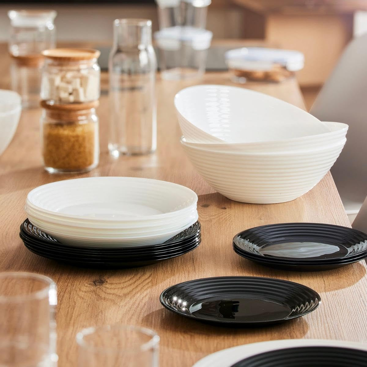 Harena N&b Glasgeschirr, 18-ti, pro 6 osob, Weiß und Schwarz