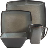 Tequesta Reactive Glazed Stoneware Square Sada nádobí pro 4 osoby (16 kusů) Taupe