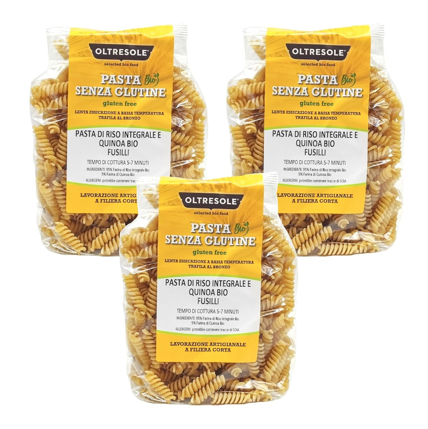 - Bio-Reis- a Quinoa-Těstoviny bez lepku, Fusilli-Formát - Bezlepkové těstoviny s čerstvým zrnem a bílým quinoa z biologischem Anbau, veganské, balení se 3 baleními à 350 g