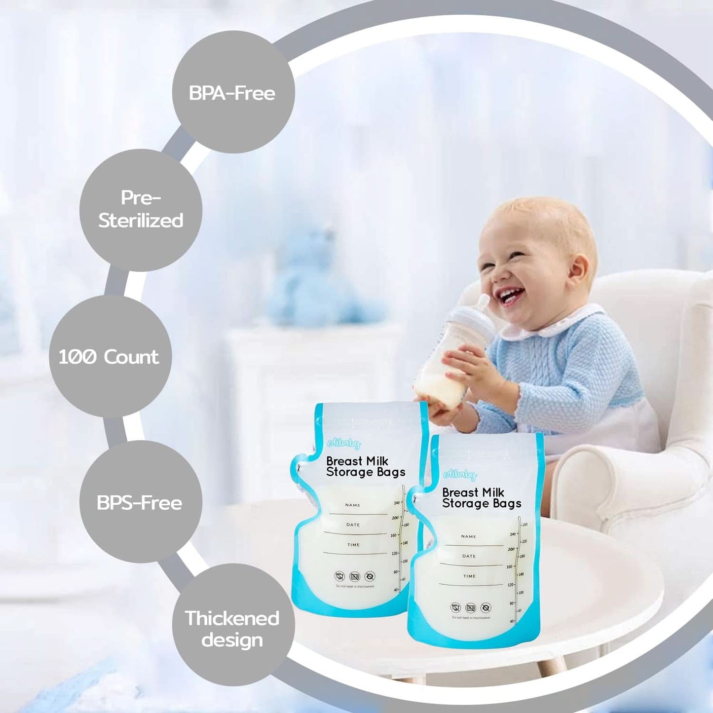 Edibaby, Sáčky na mateřské mléko, 100 kusů, sterilizované, bez BPA Příslušenství Potraviny a kojení Bebe Naty Shop