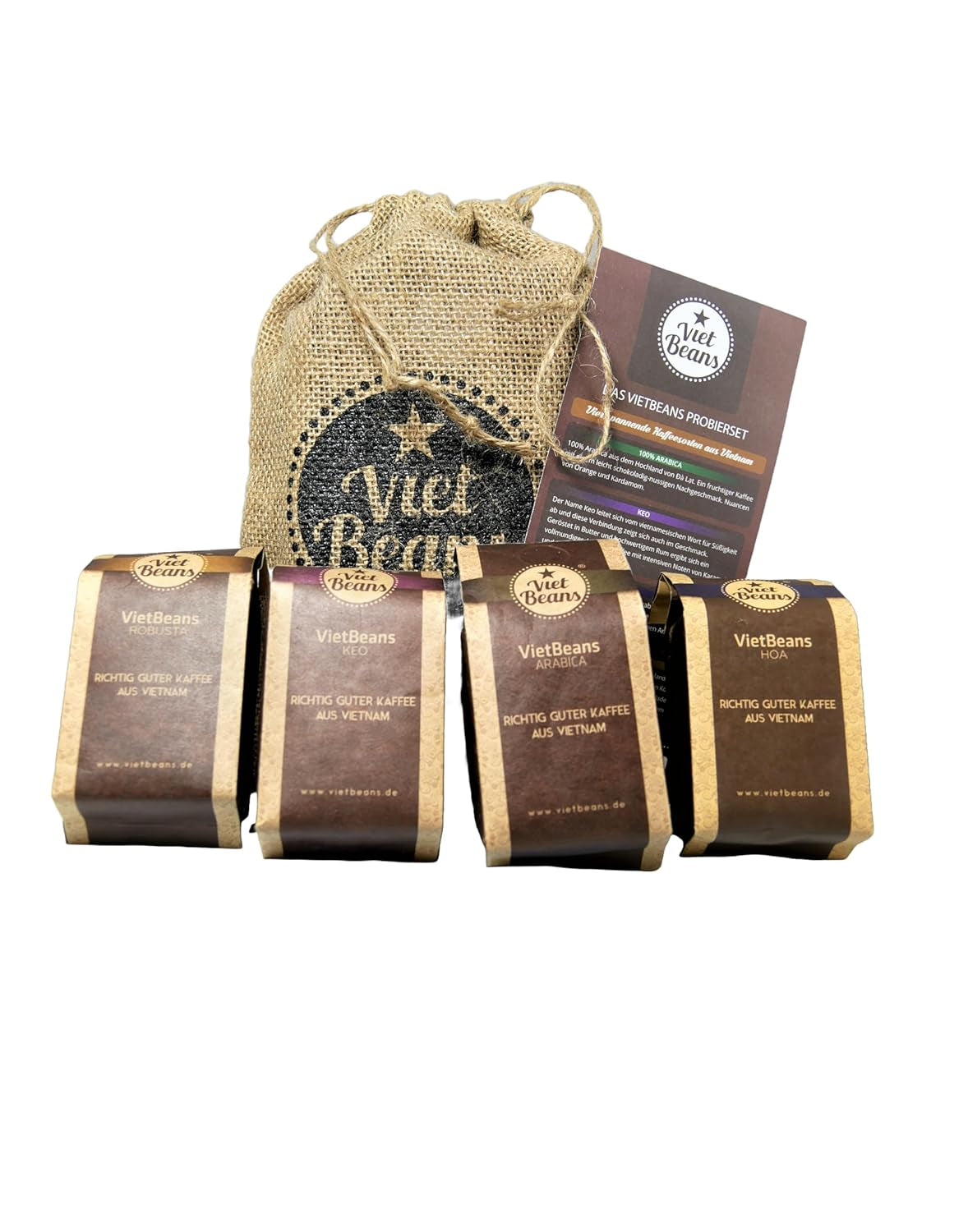 Kaffee Geschenk für Kaffeeliebhaber - Kaffeesack Juta - Vier Sorten exotischer Kaffee im Jutesack - Weihnachten Geschenkidee - Geschenk für Kaffeetrinker - Ganze Bohne