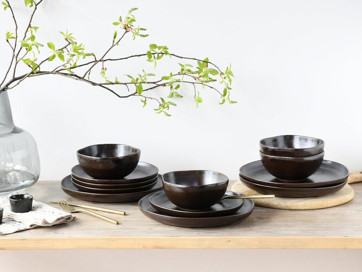 CreaTable, 21249, Natura Organic RUSTY Series, 12dílná sada nádobí pro 4, Sada porcelánových talířů, Vhodné do myčky a mikrovlnné trouby, Vyrobeno v Evropě