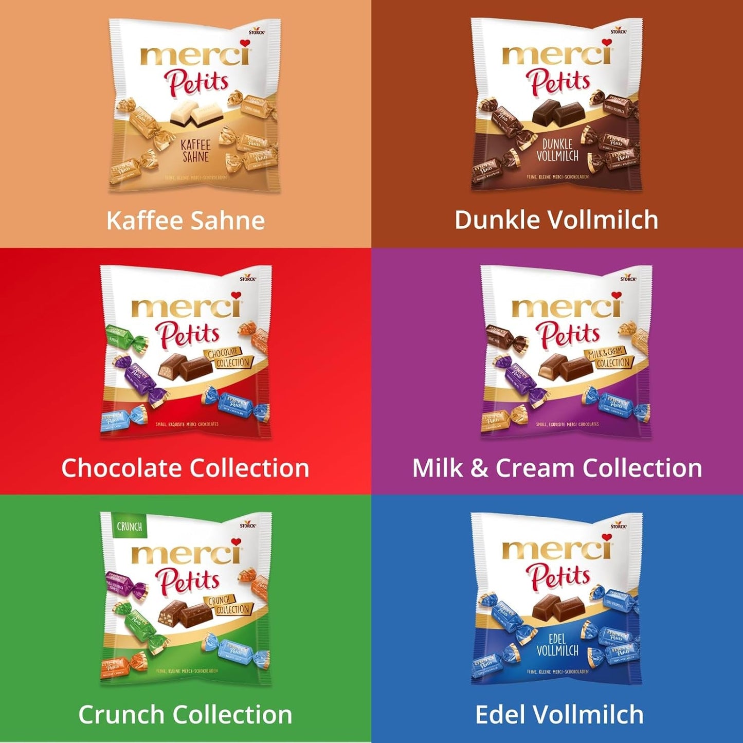 Kávový krém Merci Petits - 12 x 125 g - Malé pralinky z bílé čokolády na jemné čokoládě s kávovou smetanou - Jednotlivě balené čokoládové pralinky