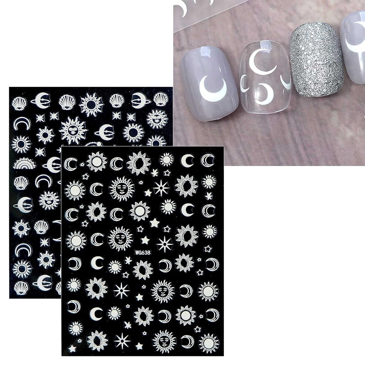 JMEOWIO Nálepka na nehty Mond Stern Sonne 10 Blatt Nálepka na nehty Selbtklebend Nagelaufkleber Bunt Dekoration Nageldesign Zubehör