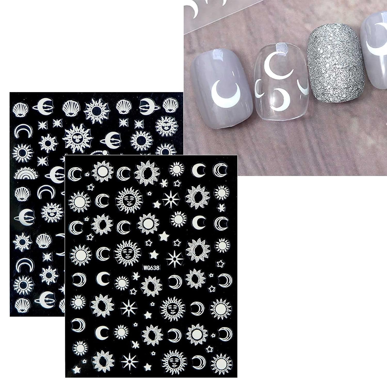 JMEOWIO Nálepka na nehty Mond Stern Sonne 10 Blatt Nálepka na nehty Selbtklebend Nagelaufkleber Bunt Dekoration Nageldesign Zubehör