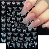 6 Blatt Schmetterling Samolepka na nehty Selbstklebend Laser Stříbrná Schmetterlings Nagelaufkleber 3D Aurora Stříbrná Schwarz Schmetterlinge Samolepky na nehty Frühling Nageldesign Samolepka na nehty Nail Art Zubehör