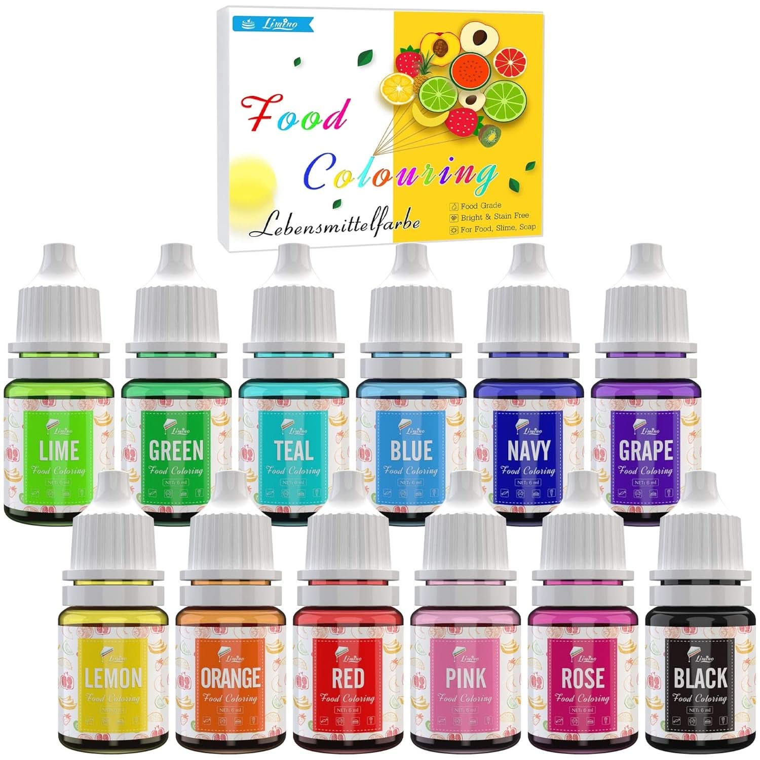 Sada 12 potravinářských barviv x 6 ml, tekuté Naty Shop Default Title