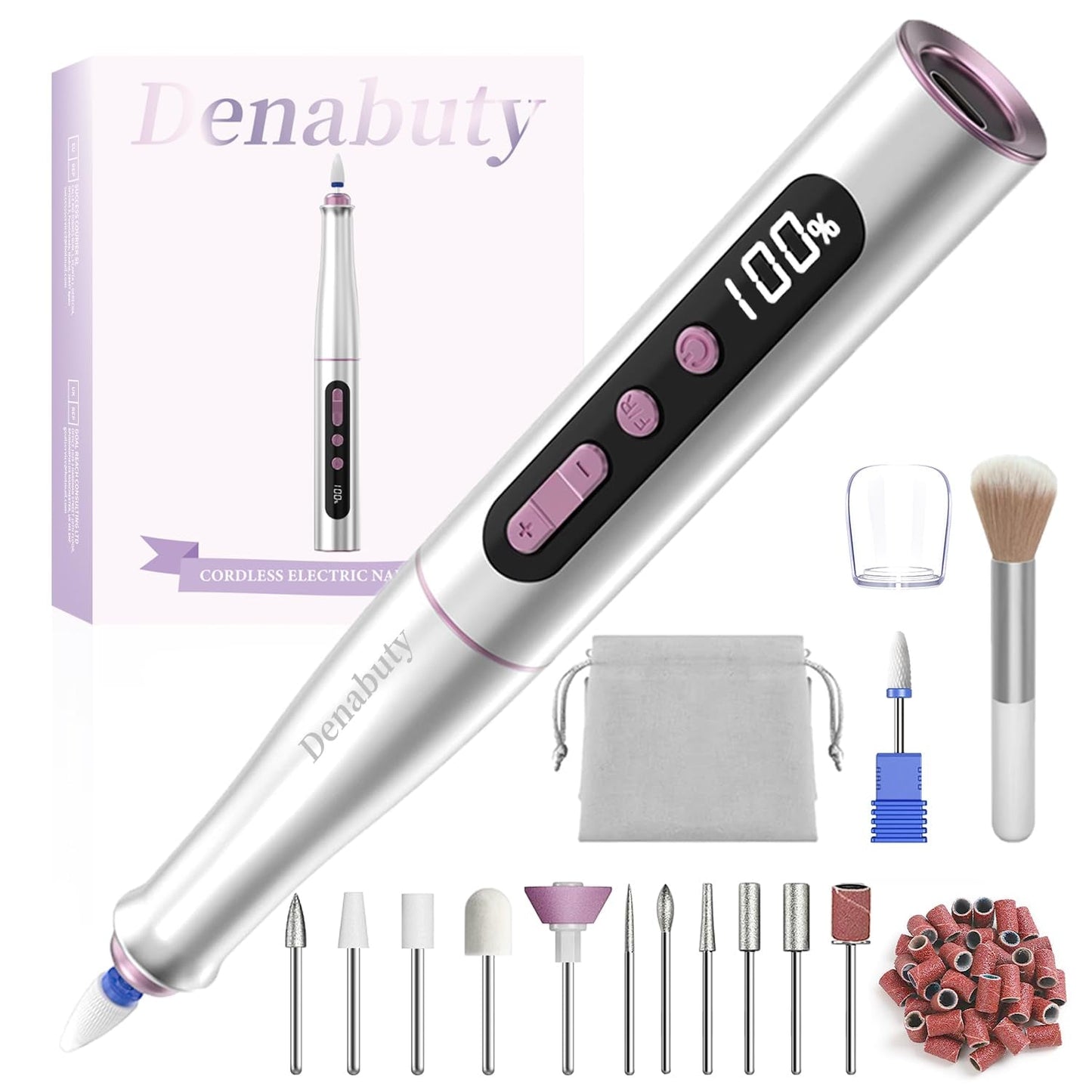 Denabuty Nagelfräser Kabellos, 13 v 1 Fräser Für Gelnägel 35000 U/Min, Elektrische Nagelfeile Professionell Nail Drill, Maniküre Und Pedicüre Set Elektrisch Für Semi Permanent, Acrylnägel DN-2402