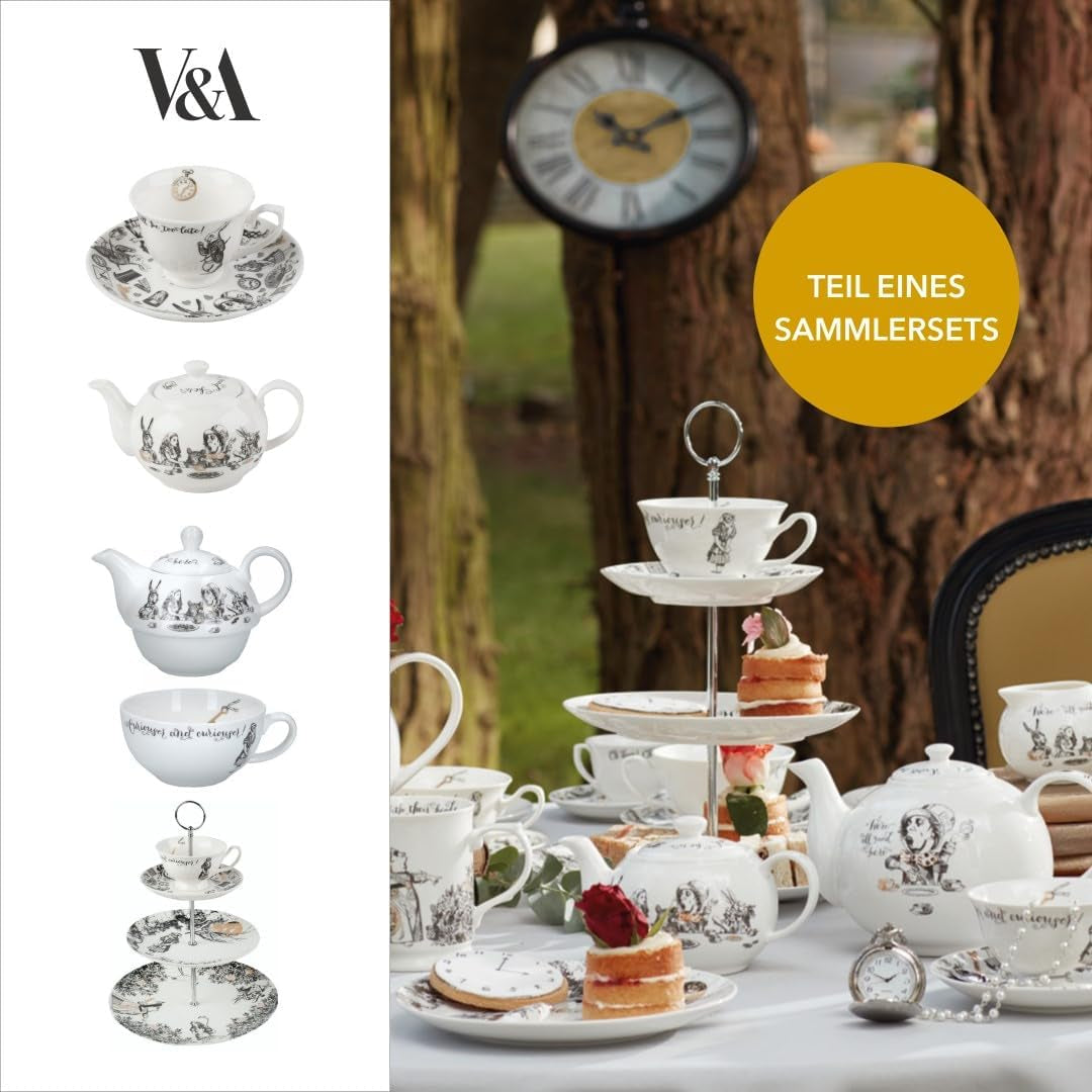 Sada konvice a šálku Alenka v říši divů pro 1 osobu v dárkové krabičce, jemný porcelánový čajový servis, bílá, 250 ml