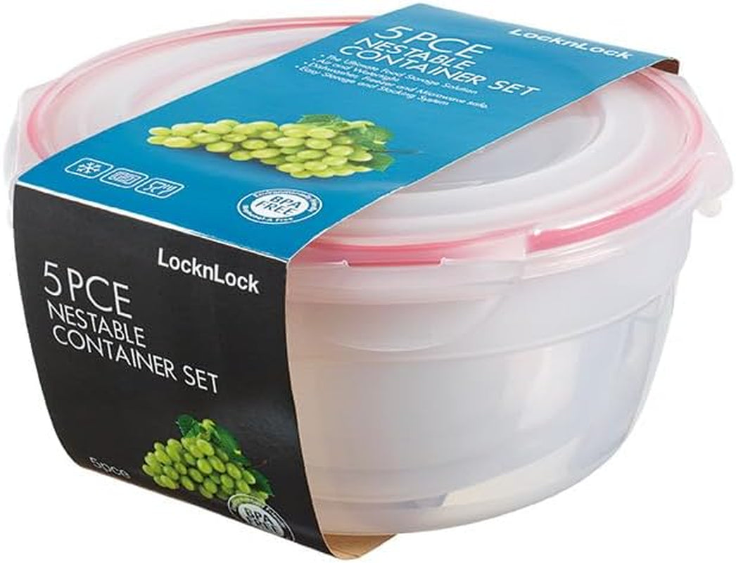 Sada dóz LocknLock PP Classic 5ks | 180ml, 350ml, 600ml, 870ml, 3,6L | 100% vzduchotěsné a vodotěsné | bez BPA | organizér do mrazničky a chladničky | vhodné do myčky a mikrovlnné trouby Dózy na potraviny Naty Shop Round 5 ks. (vícebarevný)