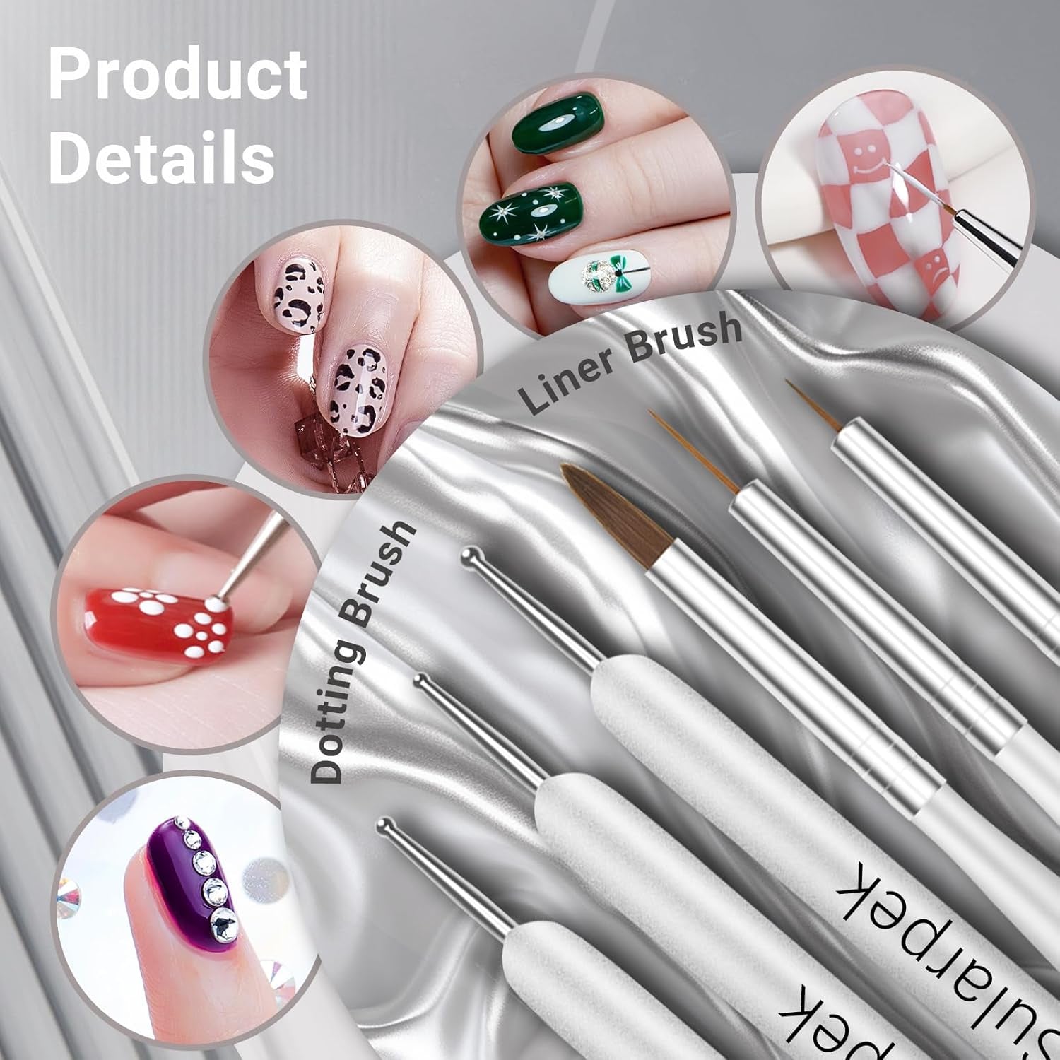 Sada Sularpek 8 Stück Nagel Pinsel, Pinsel Für Gelnägel, Nageldesign Pinsel, Nail Art Dotting Tools, Nailart Pinsel Für Gel Acryl Nägel Nailart