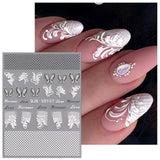 JMEOWIO 3D Nálepka na nehty Schwarz Weiß Blume Nálepka na nehty Selbstklebend Nagelaufkleber 5D Stereoskopisch Blumen Dekoration Nageldesign Zubehör 4 Blatt