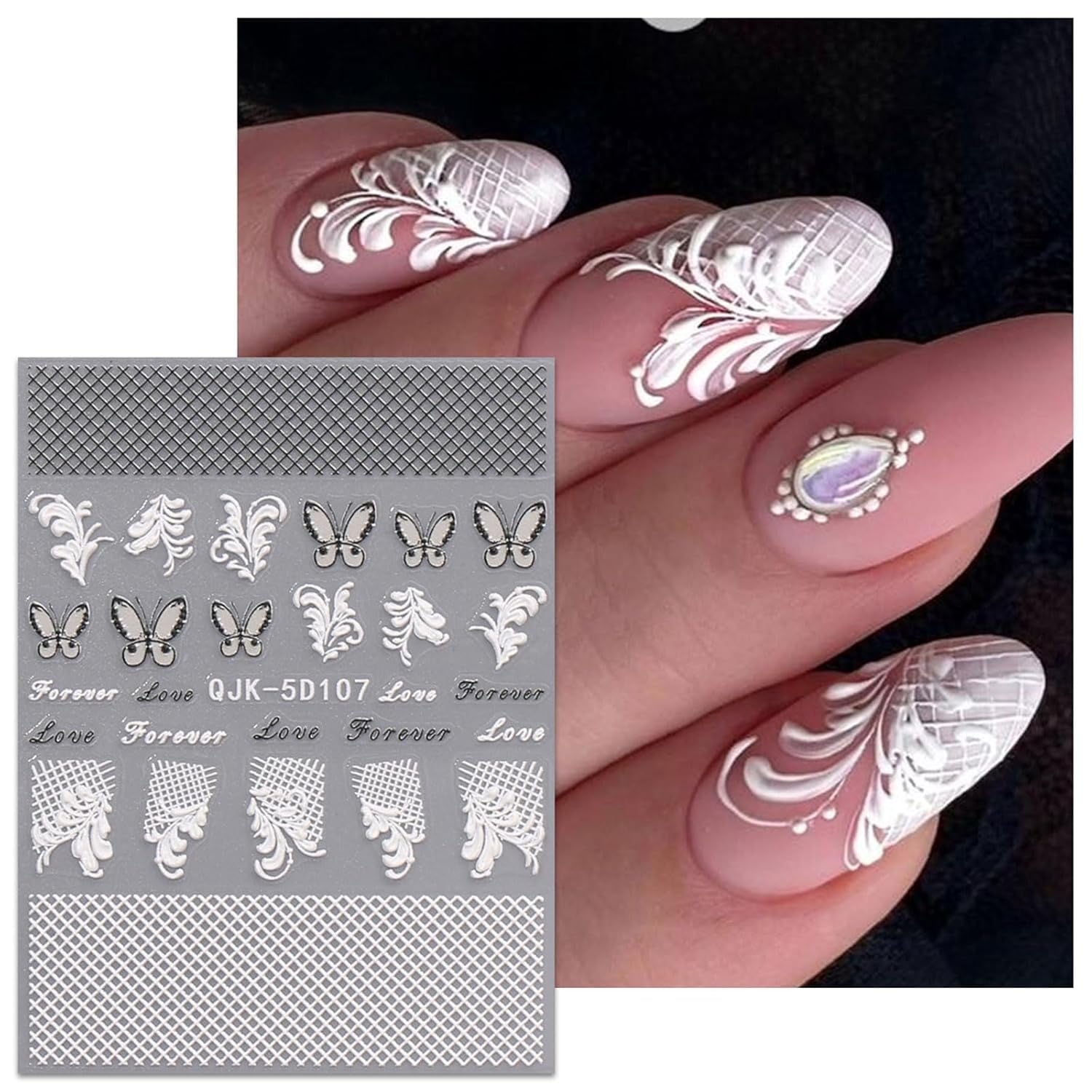 JMEOWIO 3D Nálepka na nehty Schwarz Weiß Blume Nálepka na nehty Selbstklebend Nagelaufkleber 5D Stereoskopisch Blumen Dekoration Nageldesign Zubehör 4 Blatt
