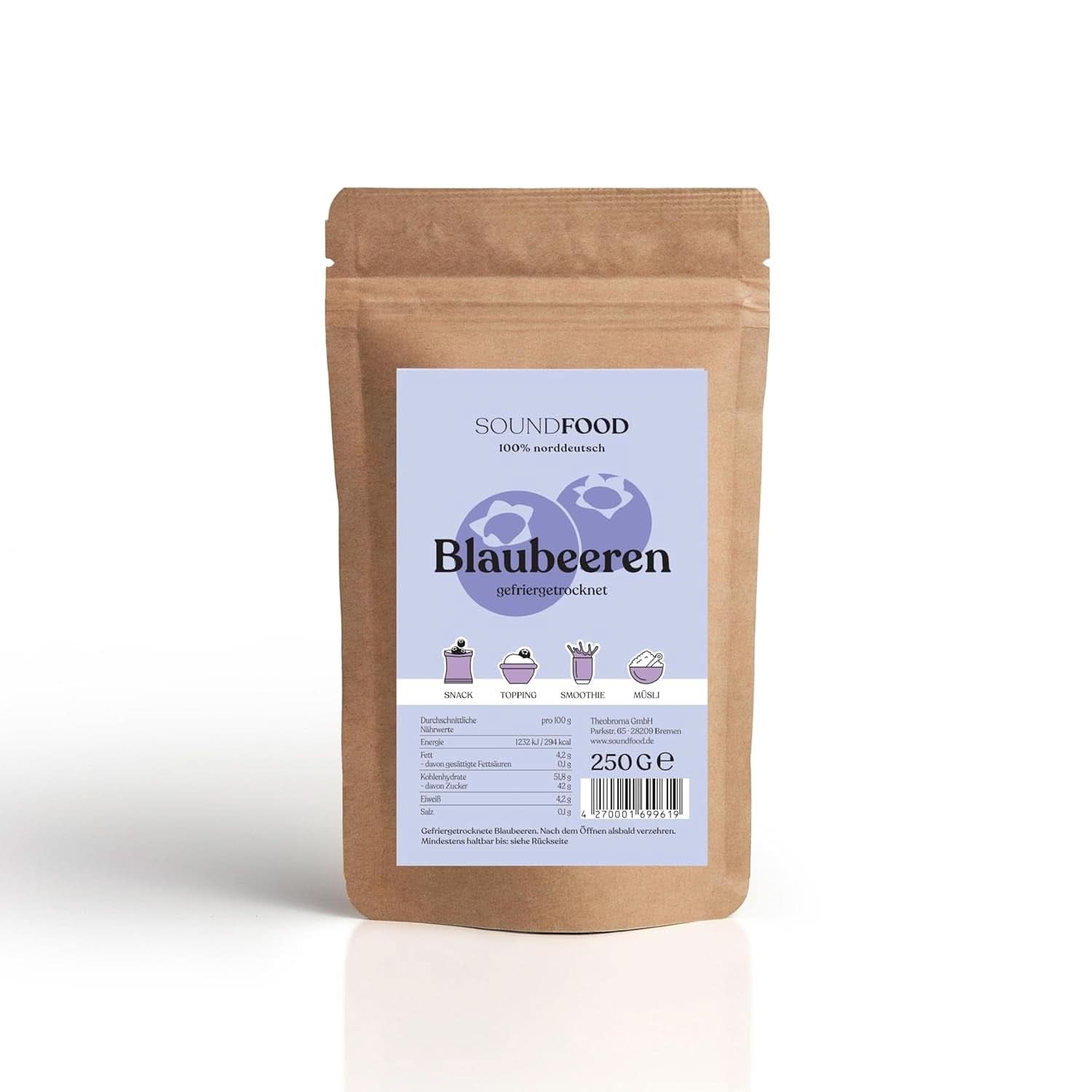 Lyofilizované borůvky, celé z Německa Sklizeň 2023, 50 gramů Naty Shop dehydratované produkty 250 gramů