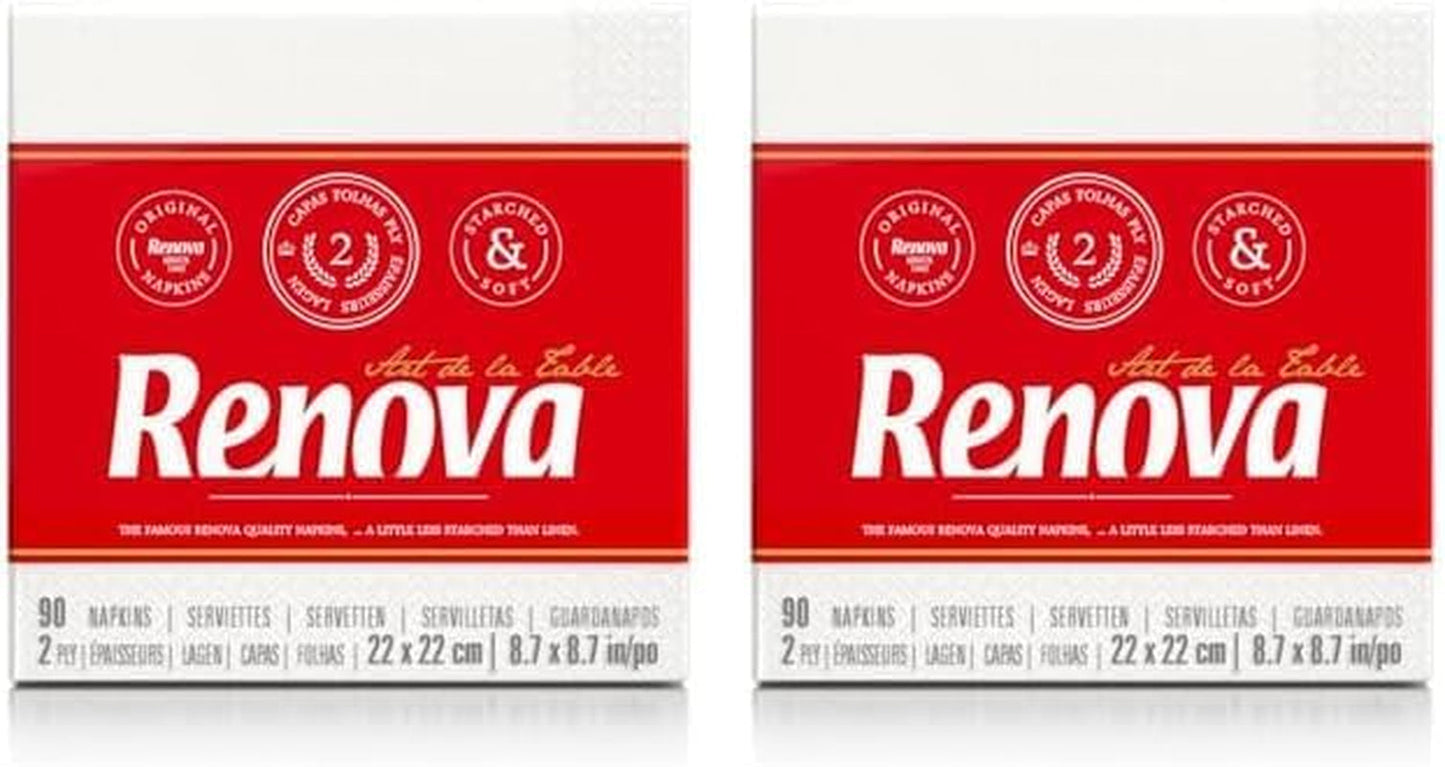 Papírové ubrousky Renova, bílý stolní koktejlový styl – 90 ubrousků (balení 2 ks)