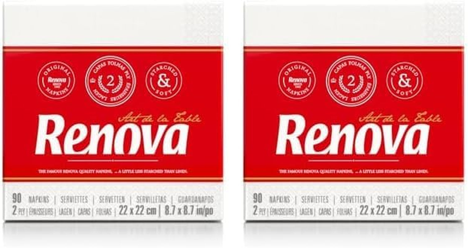 Papírové ubrousky Renova, bílý stolní koktejlový styl – 90 ubrousků (balení 2 ks)