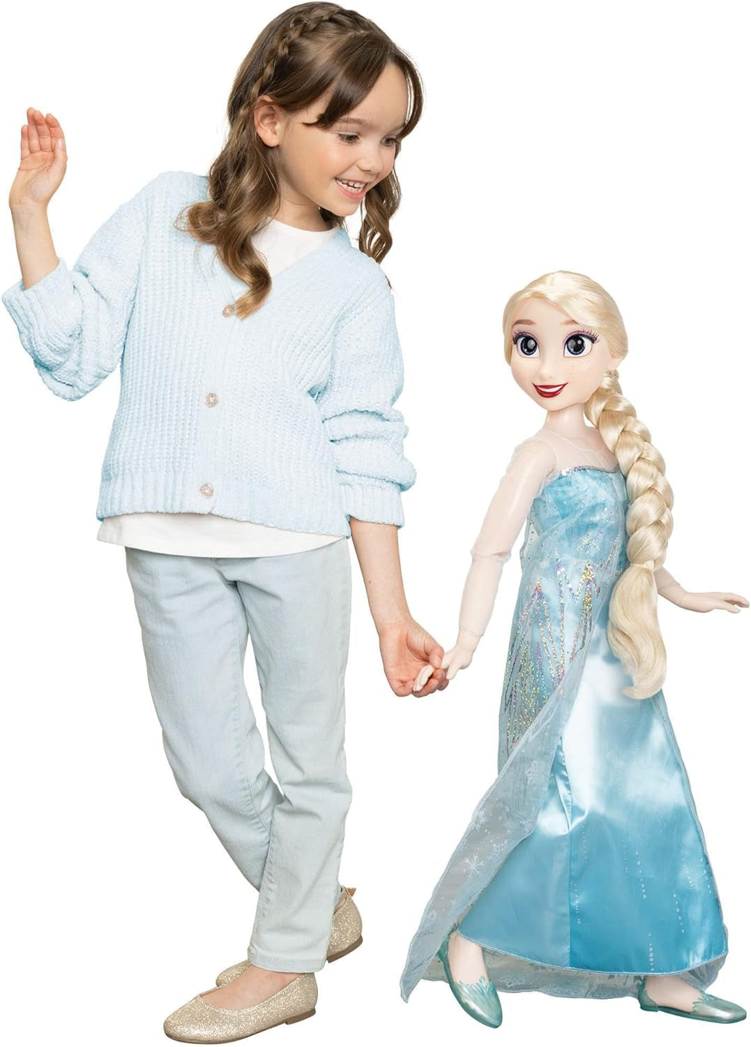 Disney Frozen Playdate Elsa Giant Doll 80 cm od Jakks Pacific Plně kloubová panenka s 11 kloubovými body, včetně kartáče na vlasy a příslušenství
