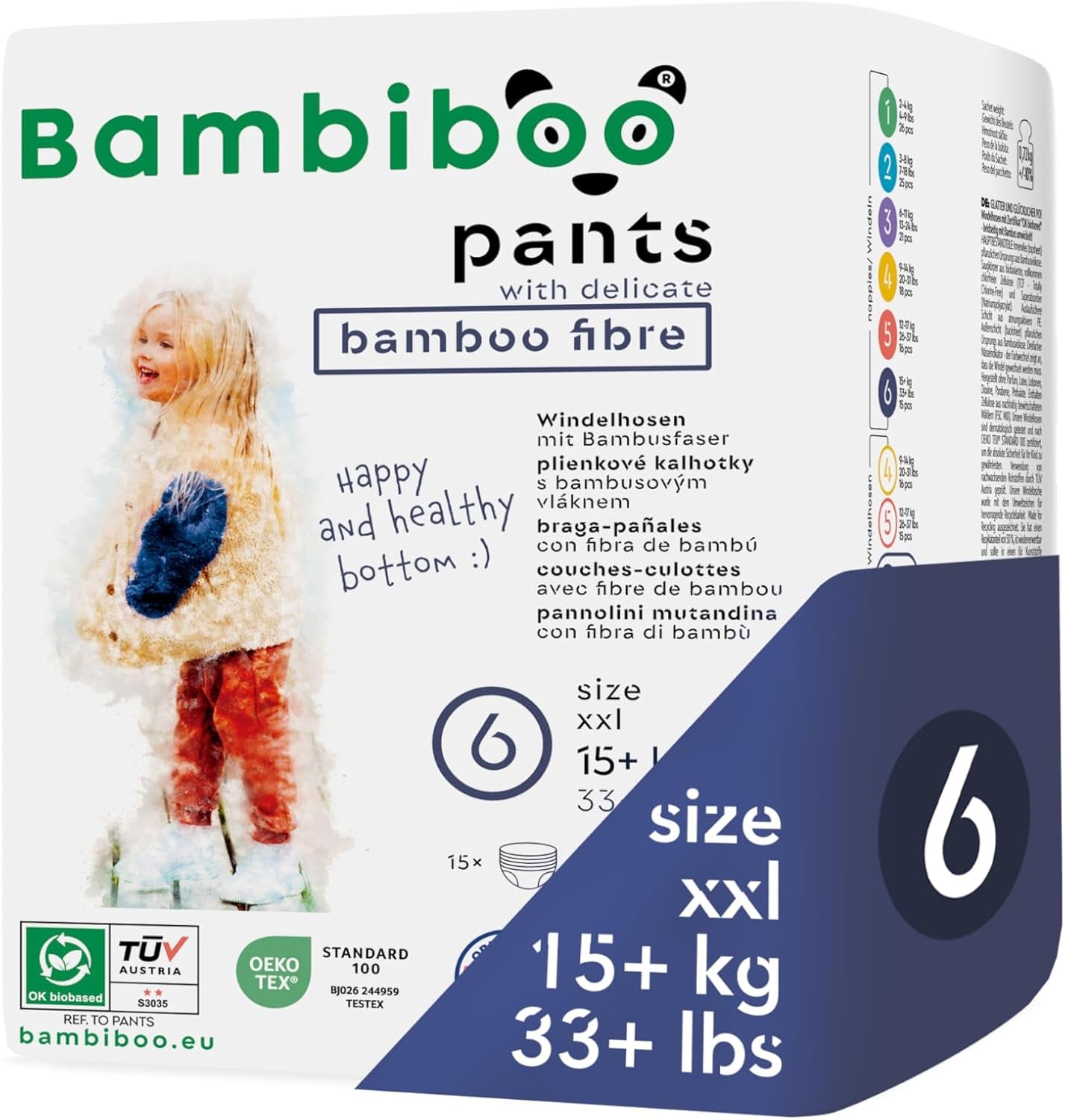 Bambiboo jednorázové plenky, šetrné k pokožce, jemné bambusové vlákno - dětské plenkové kalhotky - jednorázové plenkové návleky - ochrana citlivé pokožky - vysoce savé - velikost 4 (Maxi), 16 kusů