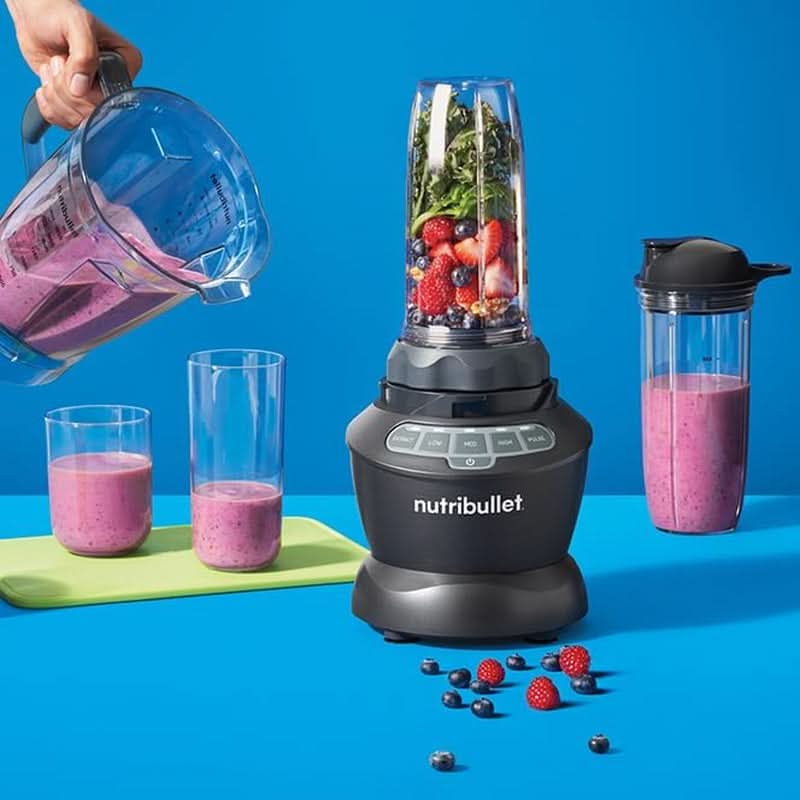 Nutribullet Full Size Blender, Elektrischer Mixer, Multifunkční Stabmixer, Professioneller Mixer, 1000 Watt Leistung, 1,6L Becher, Grau, NBF450DG Kitchen Naty Shop