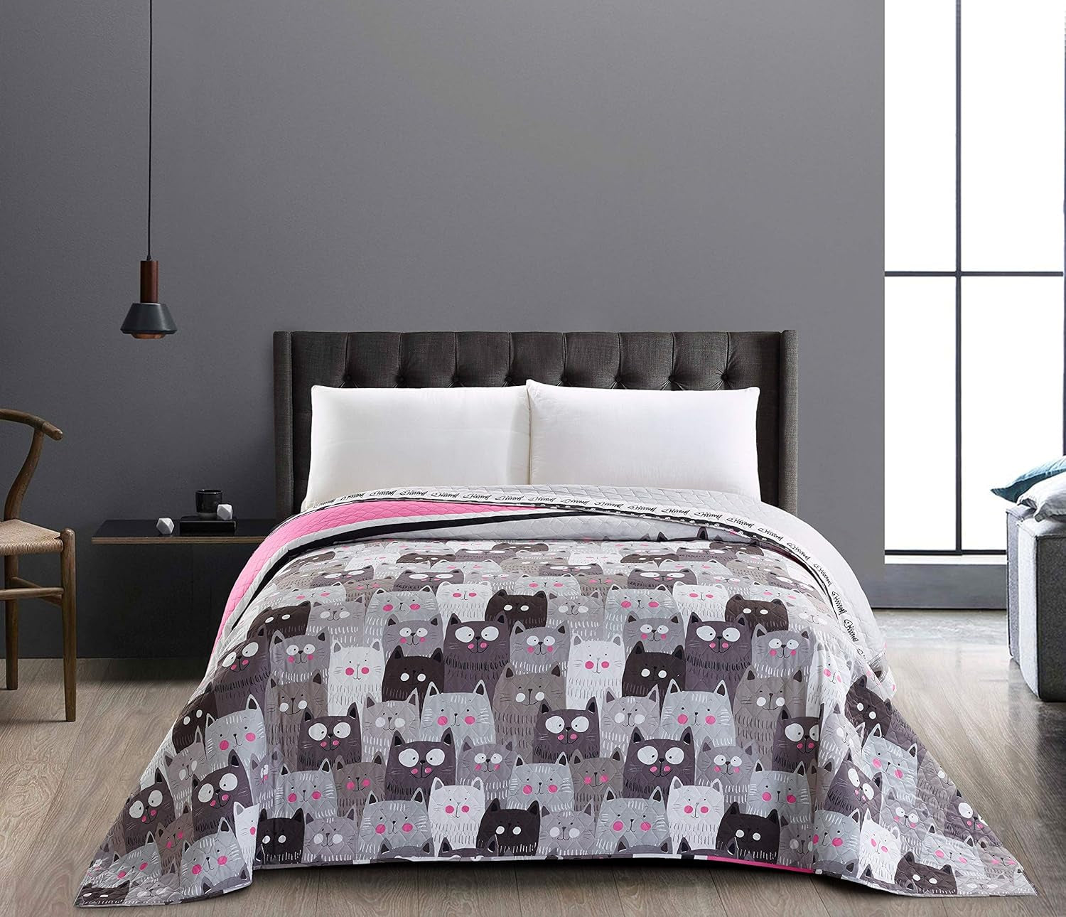 Decoking 32350 Přehoz na postel 220X240 Cm Oboustranný přehoz z mikrovlákna snadná údržba Béžová Světle hnědá Kakaová hnědá Šedá Ocel Antracit Grafit Černá Bílá Růžová Kočky Invaze koček Postele a přikrývky Beuche den DecoKing-Store