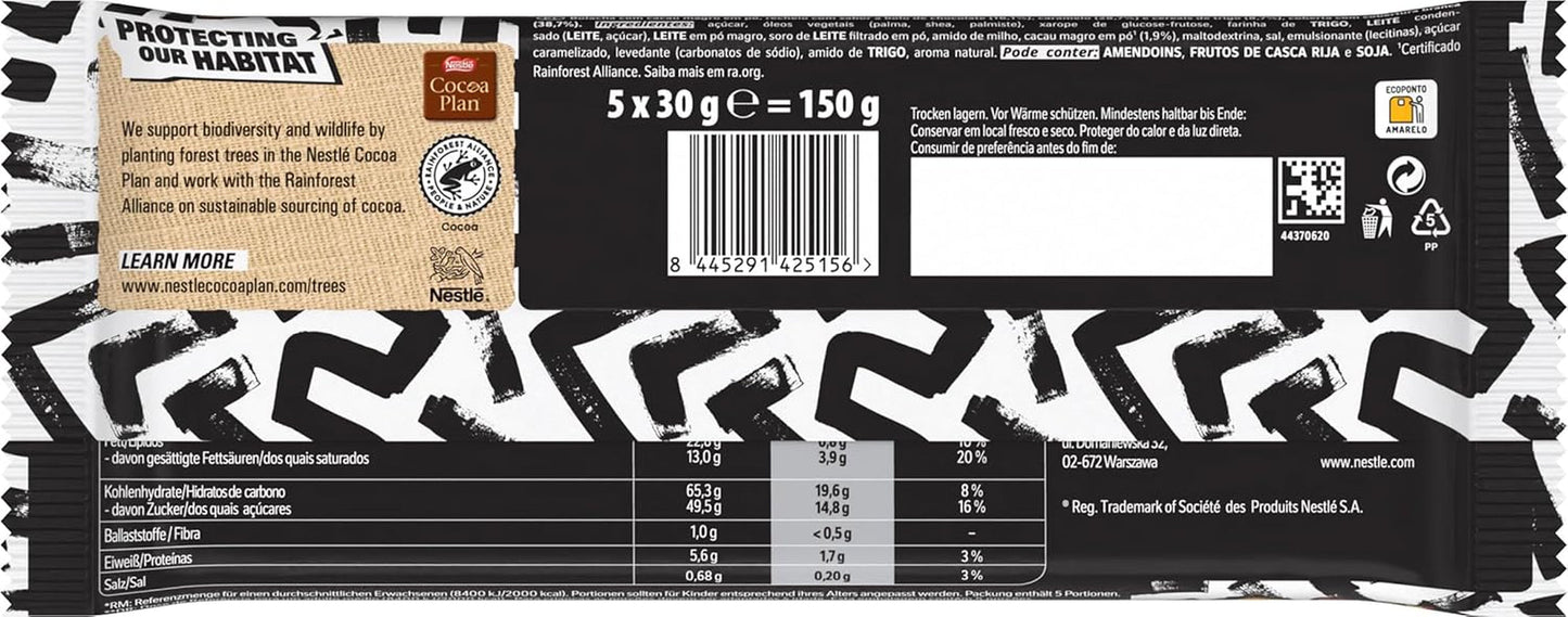 Čokoládová tyčinka LION Black & White, svačina s intenzivní chutí, křupavá čokoláda a křupavé lupínky, náplň do brownies, jedinečný zážitek z lahodné chuti, 1 balení (5 x 30 g)