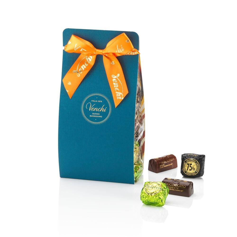 Venchi – Murrine Collection – Dárková kazeta s různými pralinkami Chocoviar a čokoládovými tabletami, 403 g – S lískovými oříšky CHZO Piemont – Tip na dárek – Bez lepku