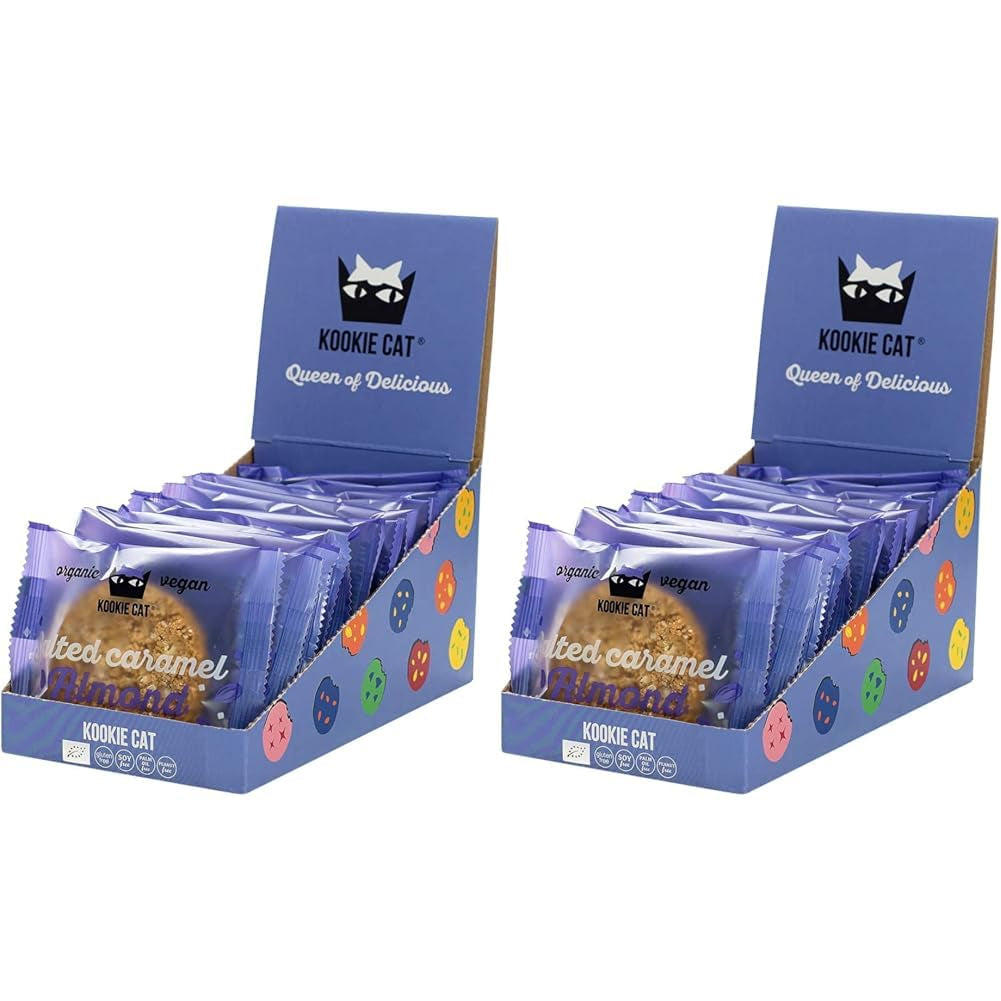 Veganské sušenky se slaným karamelem a mandlemi – jednotlivě balené bezlepkové bio mandlové ovesné vločky bez sóji – 12 x 50 g multibalení (balení 2 ks)