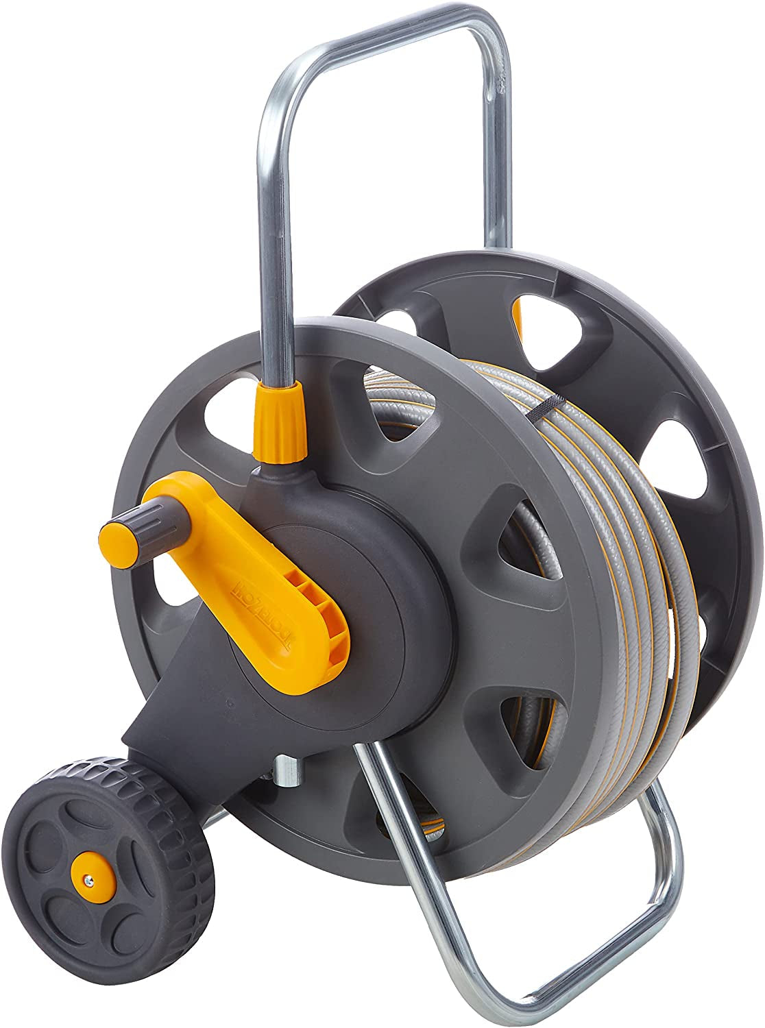 HOZELOCK - Hadicový naviják Plus 50 M (Ø 12,5 mm) smontovaný: Max kapacita 60 m, stabilní a robustní pro všeobecné použití, smontovaný s 50 m hadicí, 1 rozprašovací tryska + konektory [2435R0000]