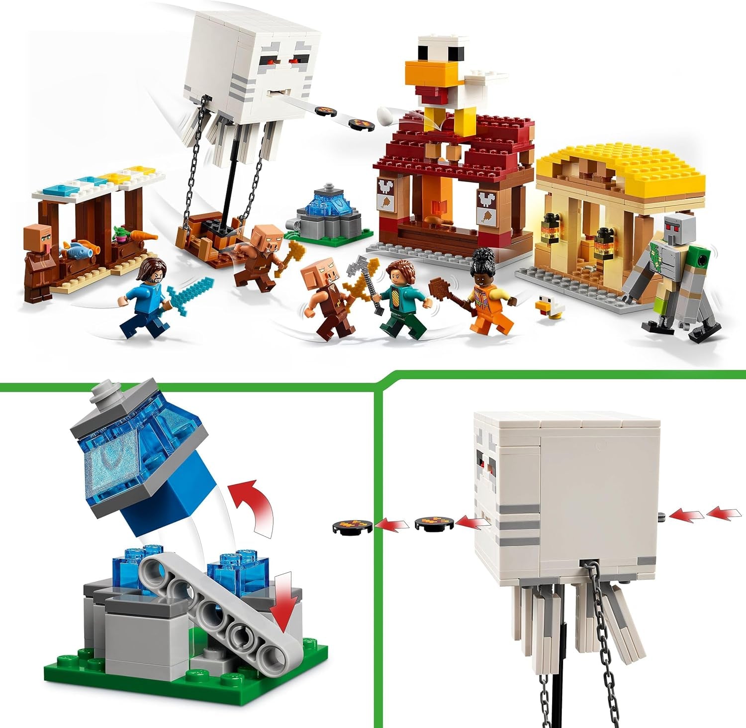 LEGO Minecraft Ghast Balloon Attack – Herní hračka pro děti – Videoherní stavebnice s domečkem, kuřetem a Golemem – Filmové zboží pro chlapce 10+ – 21273 stavebnic Beuche den LEGO-Store