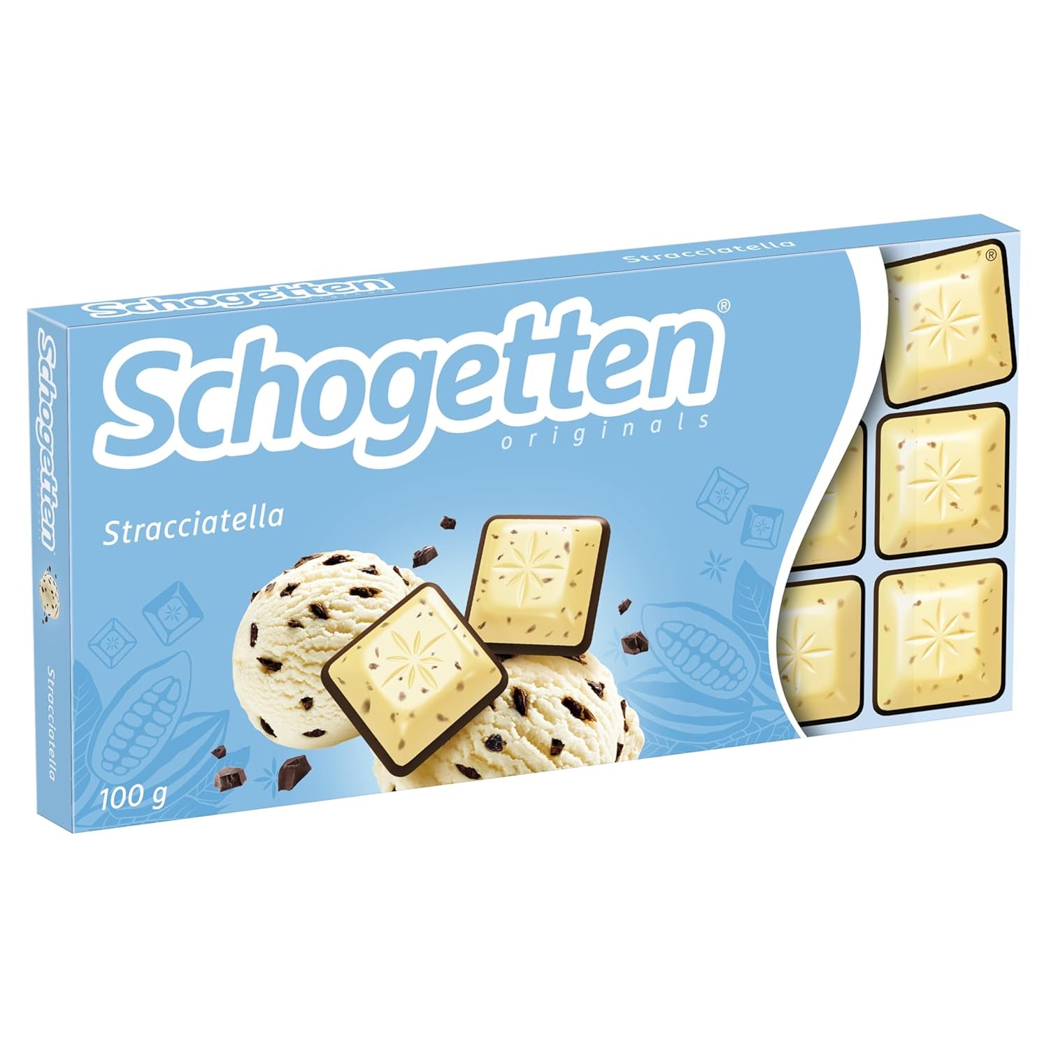 Čokoládová tyčinka Schogetten Stracciatella 100g, jednotlivě porcovaná. Potěšení. Kousek po kousku.