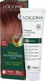 LOGONA Natural Cosmetics Rostlinná barva na vlasy krém 240 nugátově hnědá, přírodní henna hnědá krémová barva na vlasy, krémová barva na hnědé tóny, tmavá barva na vlasy, 150 ml Naty Shop Hair Dye 220 Wine Red [Titian]