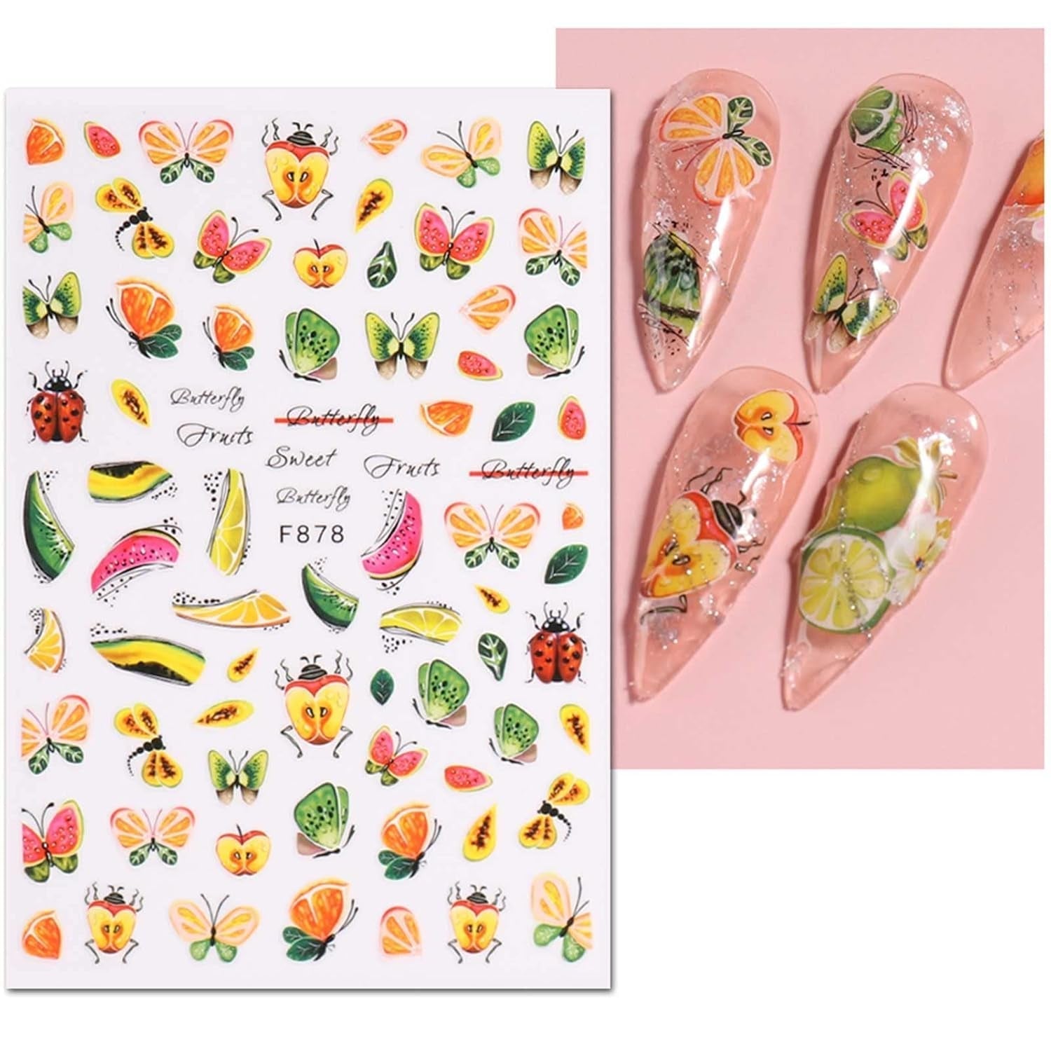 JMEOWIO Samolepka na nehty Sommer Frucht 9 Blatt Samolepka na nehty Selbtklebend Nagelaufkleber Zitronen Dekoration Nageldesign Zubehör