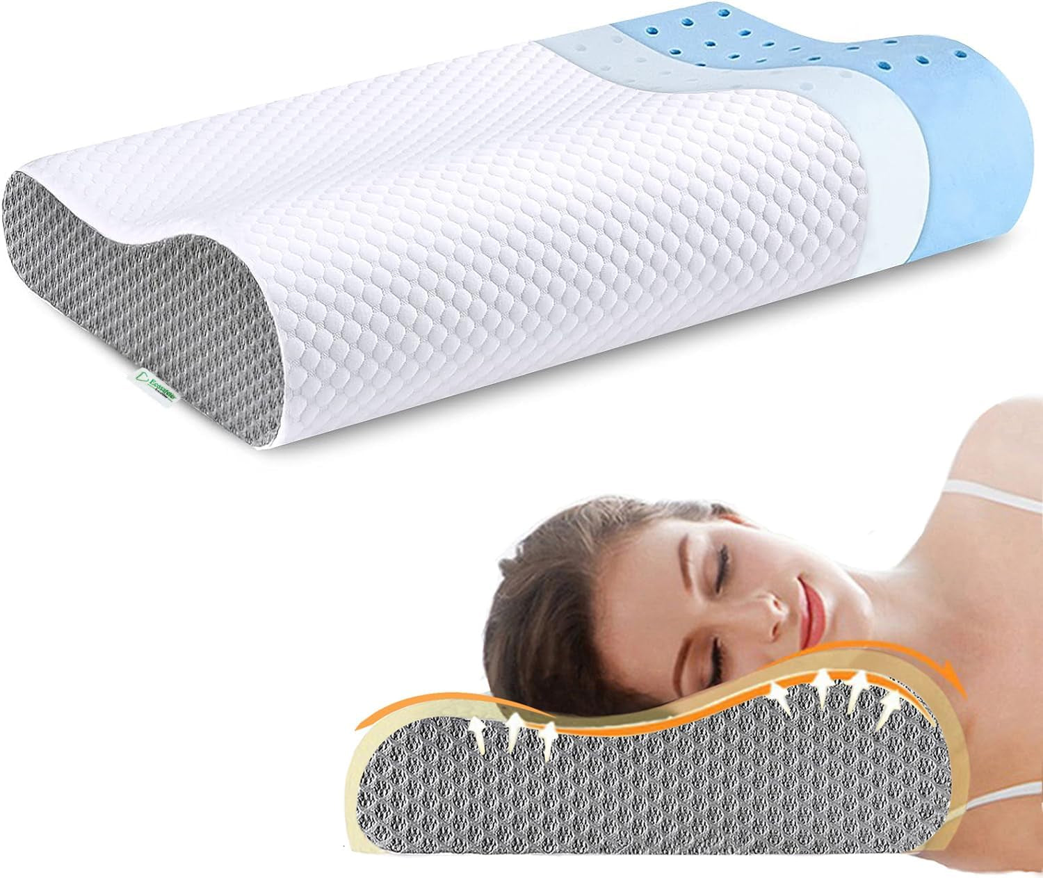 Ecosafeter Memory Foam Polštář Polštář na podporu krku Ergonomický polštář na krk pro různé polohy spaní s odnímatelným potahem Krční ortopedické polštáře Naty Shop Výchozí název