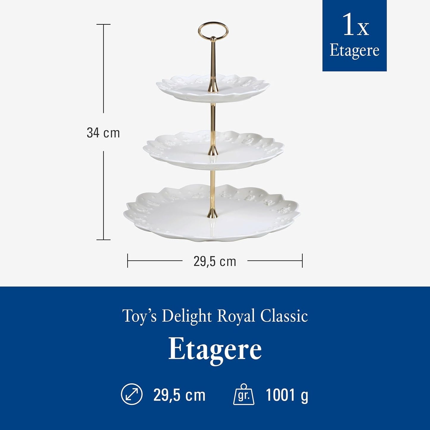 Police Villeroy & Boch Toys Delight Royal Classic, dekorativní patrový stojan na sušenky, pečivo a malé dorty, prémiový porcelán, bílá