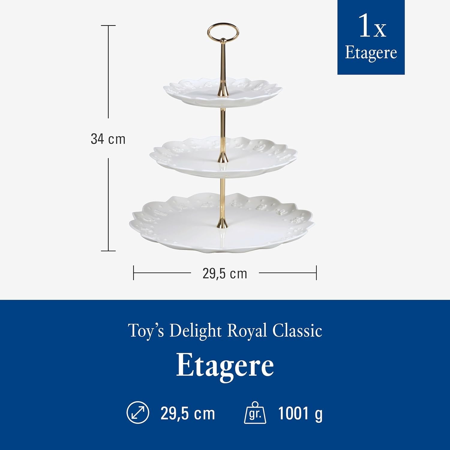 Police Villeroy & Boch Toys Delight Royal Classic, dekorativní patrový stojan na sušenky, pečivo a malé dorty, prémiový porcelán, bílá
