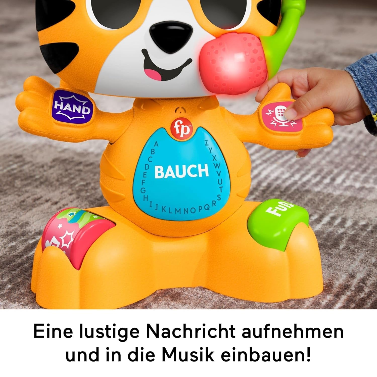 Fisher-Price Baby a Batole Beat Bande Lern & Tanz Tiger Justin Vzdělávací hračka se zvuky a světly pro děti od 9 měsíců, německá edice, HYL31 Baby Toys Naty Shop