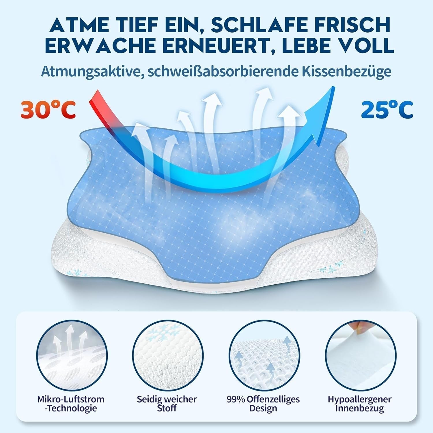 Cloudétoile Neck Polštář Paměťový pěnový polštář - Ergonomický ortopedický polštář 2 v 1 Visco Foam Polštář Boční spánek Polštář s podporou krku Výškově nastavitelná paměťová pěna Polštář Bílá 64X38X12cm Krční ortopedické polštáře Naty Shop