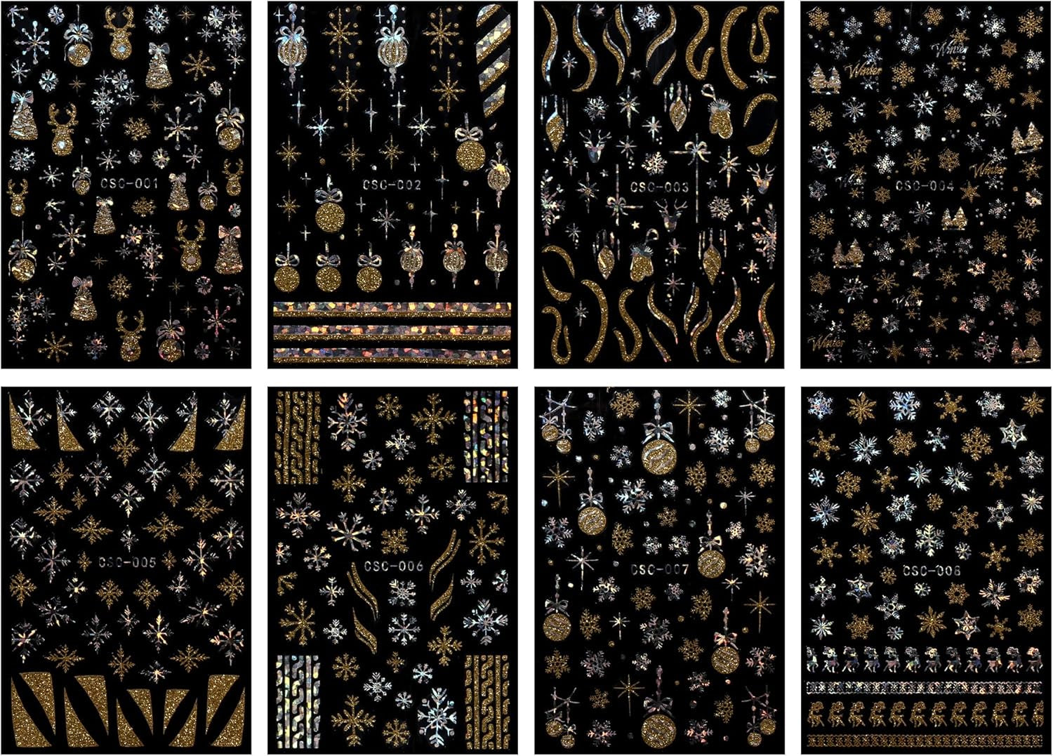 JMEOWIO Nálepka na nehty Weihnachten Gold Glitter Silber 8 Blatt Nálepka na nehty Selbtklebend Nagelaufkleber Schneeflocke Winterurlaub Dekoration Nageldesign Zubehör