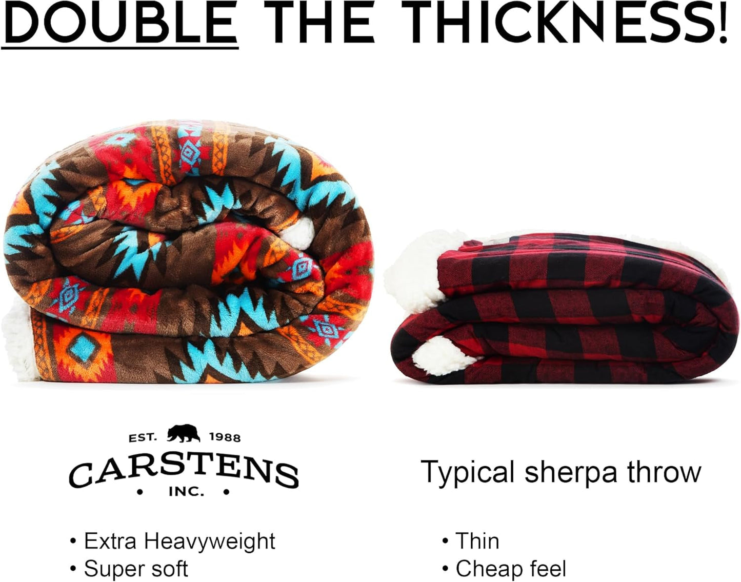 CARSTENS, INC. Wrangler Ultra Premium Throw Deka, Super měkká, Sherpa Fleece, Oversized, 137,2 x 172,7 cm, Southwest Horizon Beds and Deky Carstens, Inc.