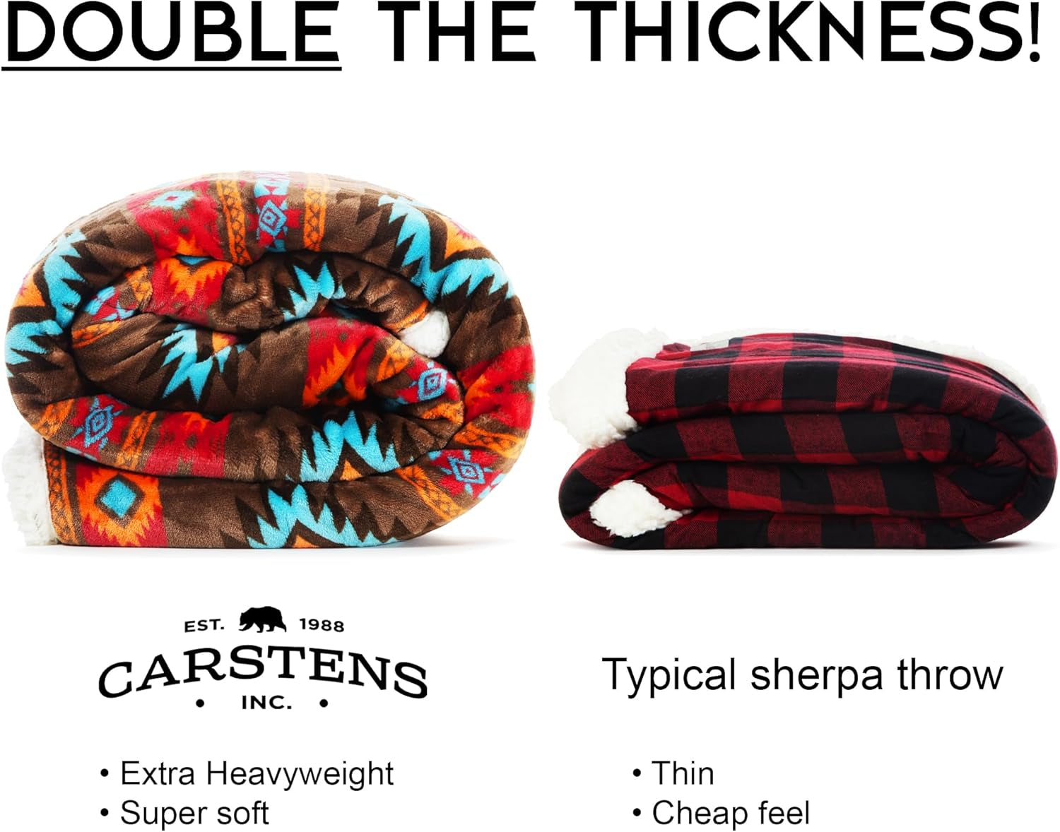 CARSTENS, INC. Wrangler Ultra Premium Throw Deka, Super měkká, Sherpa Fleece, Oversized, 137,2 x 172,7 cm, Southwest Horizon Beds and Deky Carstens, Inc.