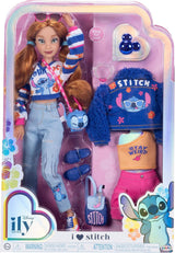 Módní panenky Disney ILY 4EVER Stitch se zrzavými vlasy, 29 cm vysoké, s 13 kloubovými body, dvěma kompletními kombinačními outfity a třpytivým prstenem Mickey pro vás!