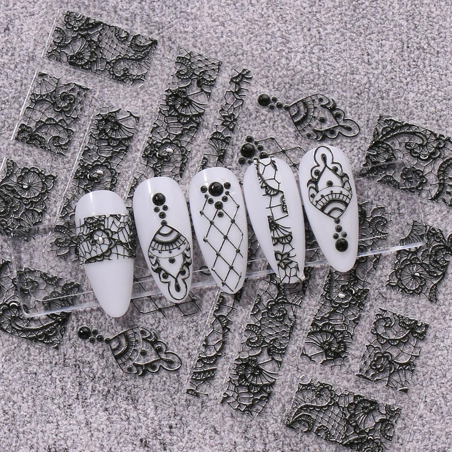 JMEOWIO 3D Nálepka na nehty Schwarz Weiß Blume Nálepka na nehty Selbstklebend Nagelaufkleber 5D Stereoskopisch Blumen Dekoration Nageldesign Zubehör 4 Blatt