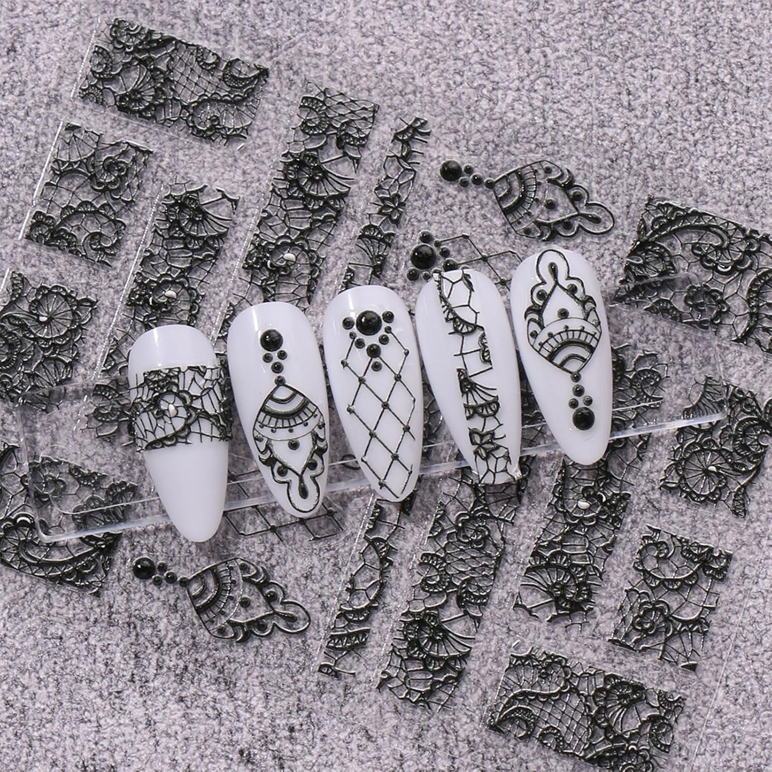 JMEOWIO 3D Nálepka na nehty Schwarz Weiß Blume Nálepka na nehty Selbstklebend Nagelaufkleber 5D Stereoskopisch Blumen Dekoration Nageldesign Zubehör 4 Blatt