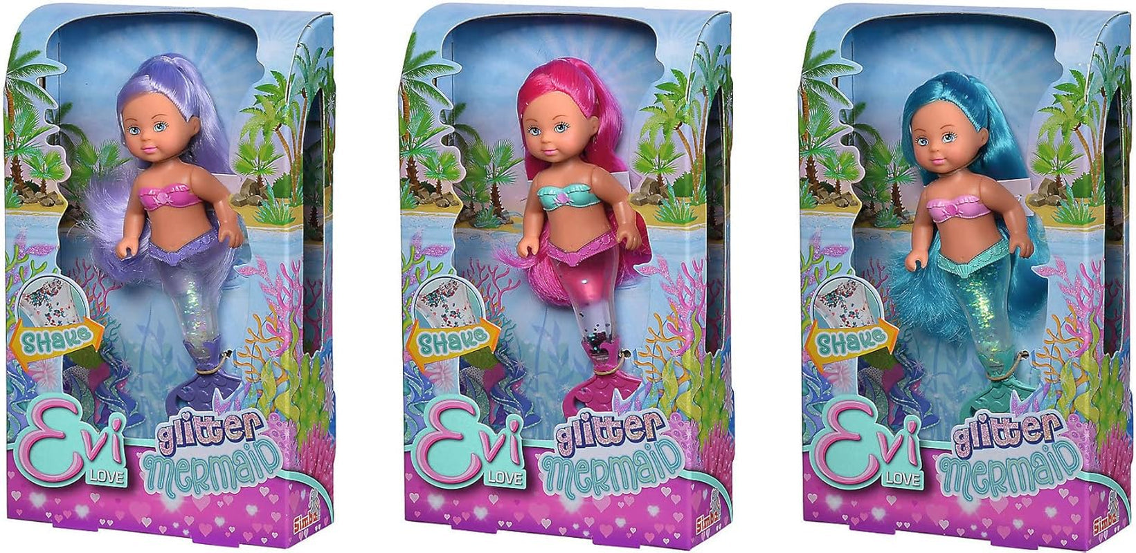Simba 105733482 - Evi Love Glitter Mermaid, panenka mořské panny s ocasní ploutví, která při zatřesení svítí. Je poskytována pouze JEDNA položka.
