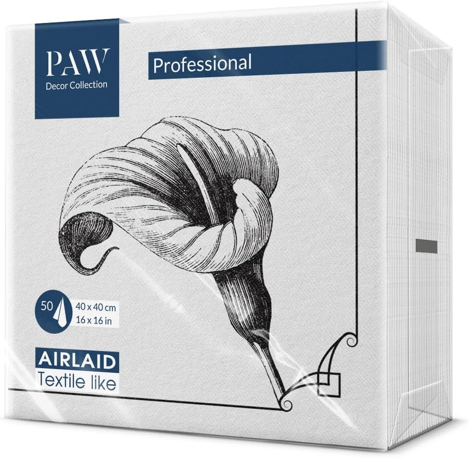 PAW - Airlaid ubrousky - Látkové (40 X 40 cm) I 50 kusů I Na pohřeb, smuteční hostinu, pohřeb, na rozloučenou I Vysoce kvalitní látkové ubrousky na zdobení stolu - Memory Flower I Memory Flower