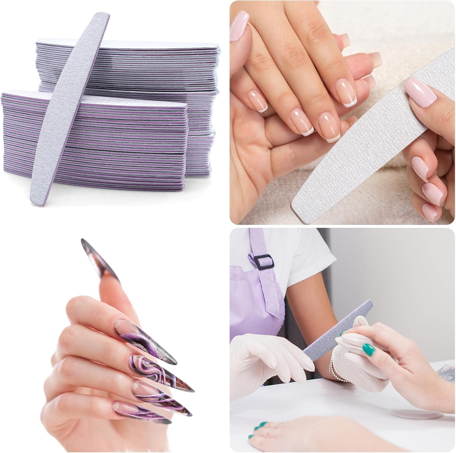 50 Stück Nagelfeile 100/180, Halbmond Nagelfeilen Für Gelnägel, Doppelseitige Nagelfeilen Set, Pilník na nehty, Grit Jednorázový pilník na nehty Für Nagelstudios DIY Nail Art Zuhause, Weiß