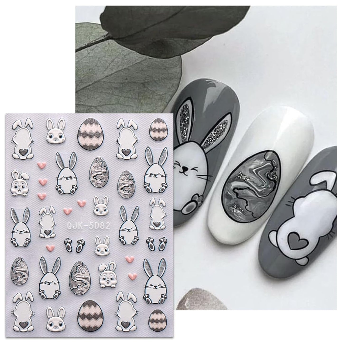 JMEOWIO 6 Blatt 3D Nálepka na nehty Ostern Nail Art Nálepka Selbstklebend Nagelaufkleber 5D Stereoskopisch Süßer Hase Ei Dekoration Nageldesign Zubehör