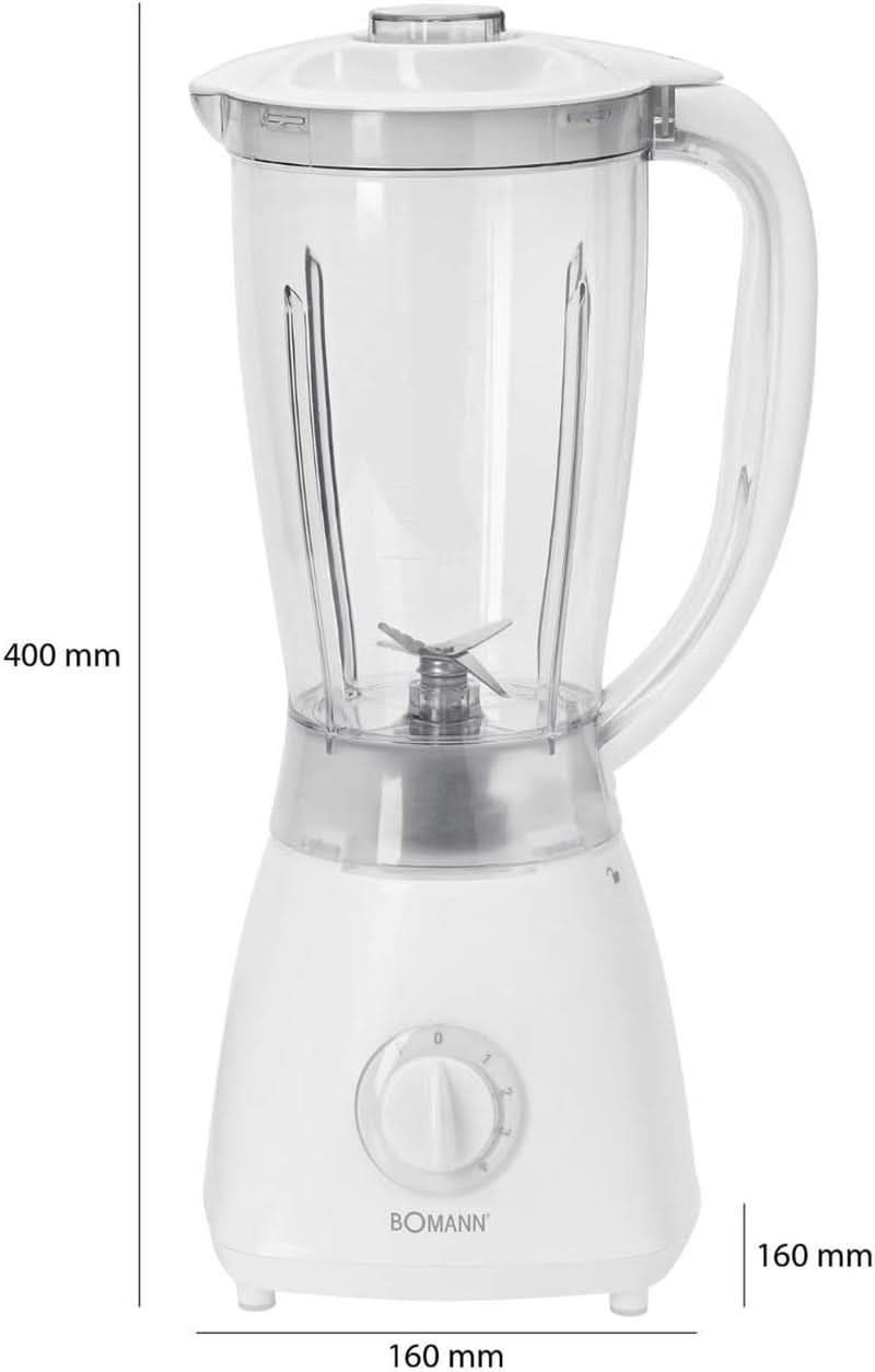 Bomann 378 CB Universalmixer Zum Pürieren, Schlagen, Zerkleinern, Shaken Und Mixen, Ice Crush-Funktion, Kraftvoller 500 Watt-Motor, Abnehmbarer Mixbehälter Mit 1,5 l, Edelstahlmesser, Weiß, UM 378 CB Kitchen Naty Shop