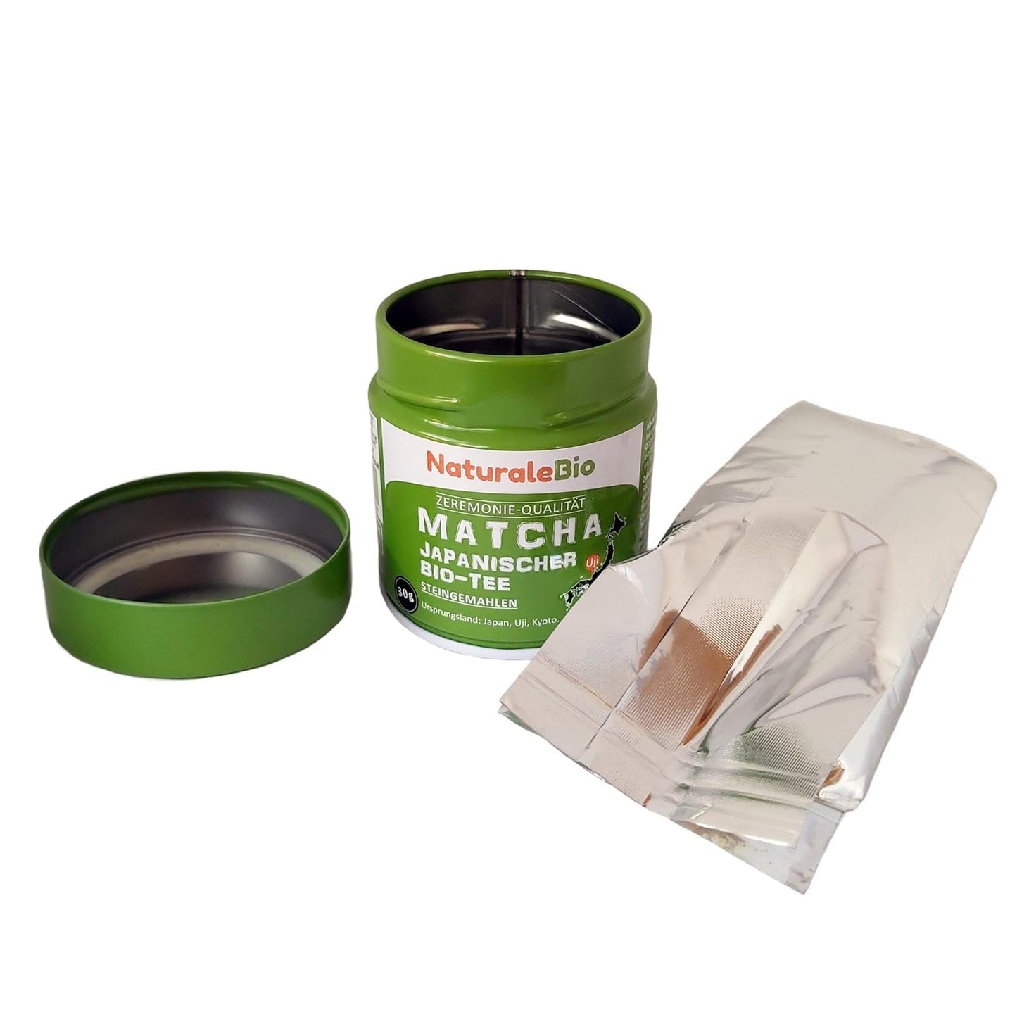 Naturalebio Ceremonial Grade Matcha Tea Powder Originální zelený čaj z Japonska. Ceremoniální prášek ze zeleného čaje Matcha vyrobený v Uji, Kyoto. Ideální na pití, vaření a latté. Krabička 30g.