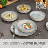 Sada nádobí Moritz & Moritz ALHAMBRA pro 6, 18 kusů, vysoce kvalitní porcelán – moderní modré nádobí – sada se snadnou údržbou obsahující 6 talířů, 6 dezertních talířů a 6 misek